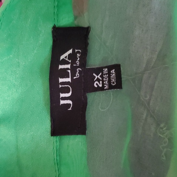 Green sheer button down puffed sleeves - Picture 3 of 3